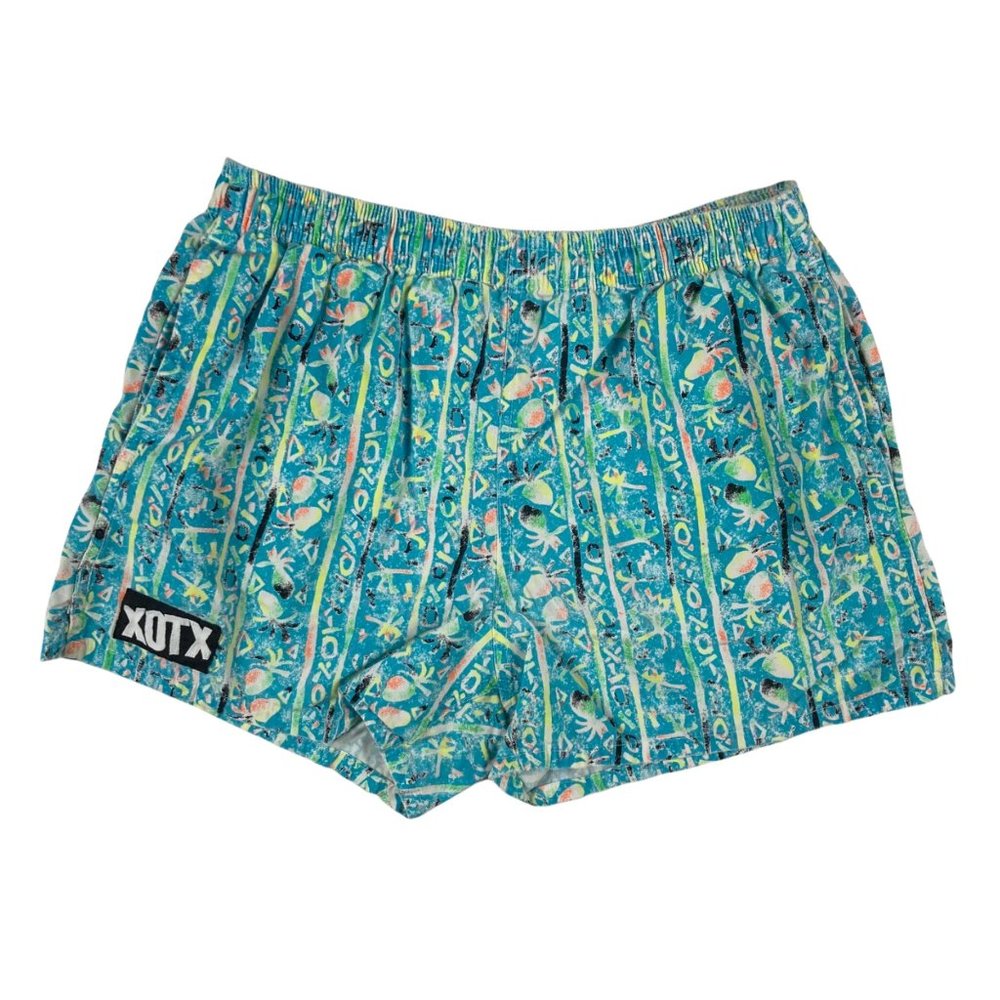Vintage 80's Exotics XOTX Blue Tropical Floral Swim Trunks Men's S/M